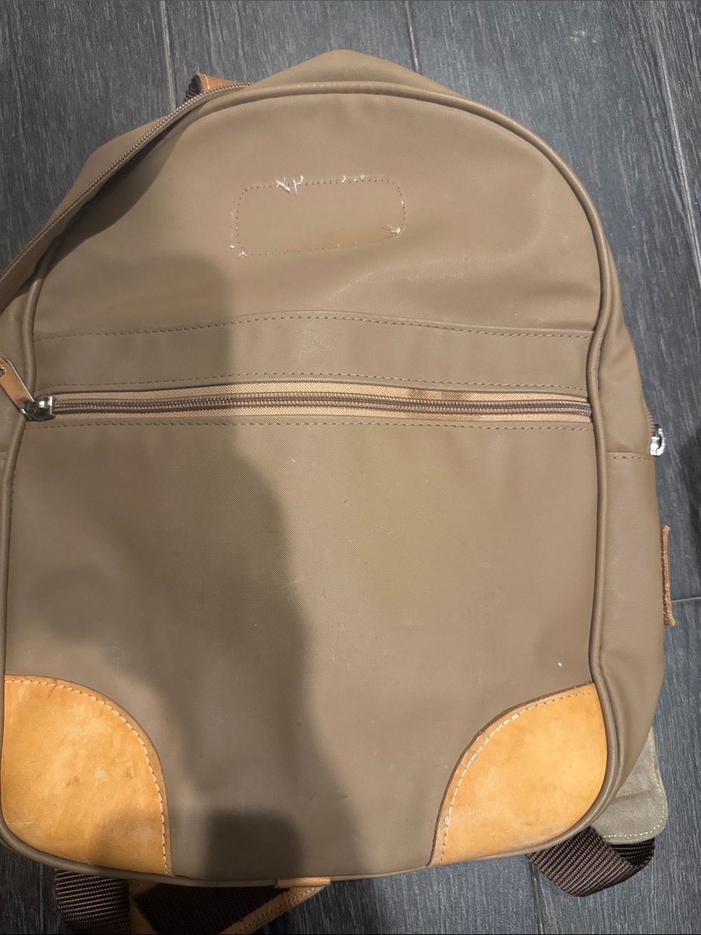 Men's Tan Canvas Backpack with Leather Corner Accents